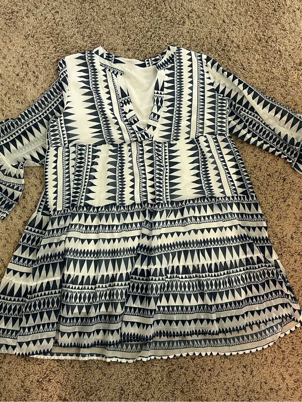 Blue & White Geometric Tunic Dress NWOT